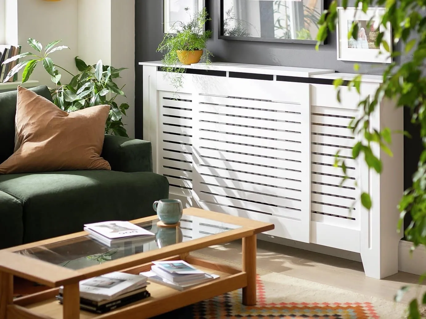 White slatted radiator cover