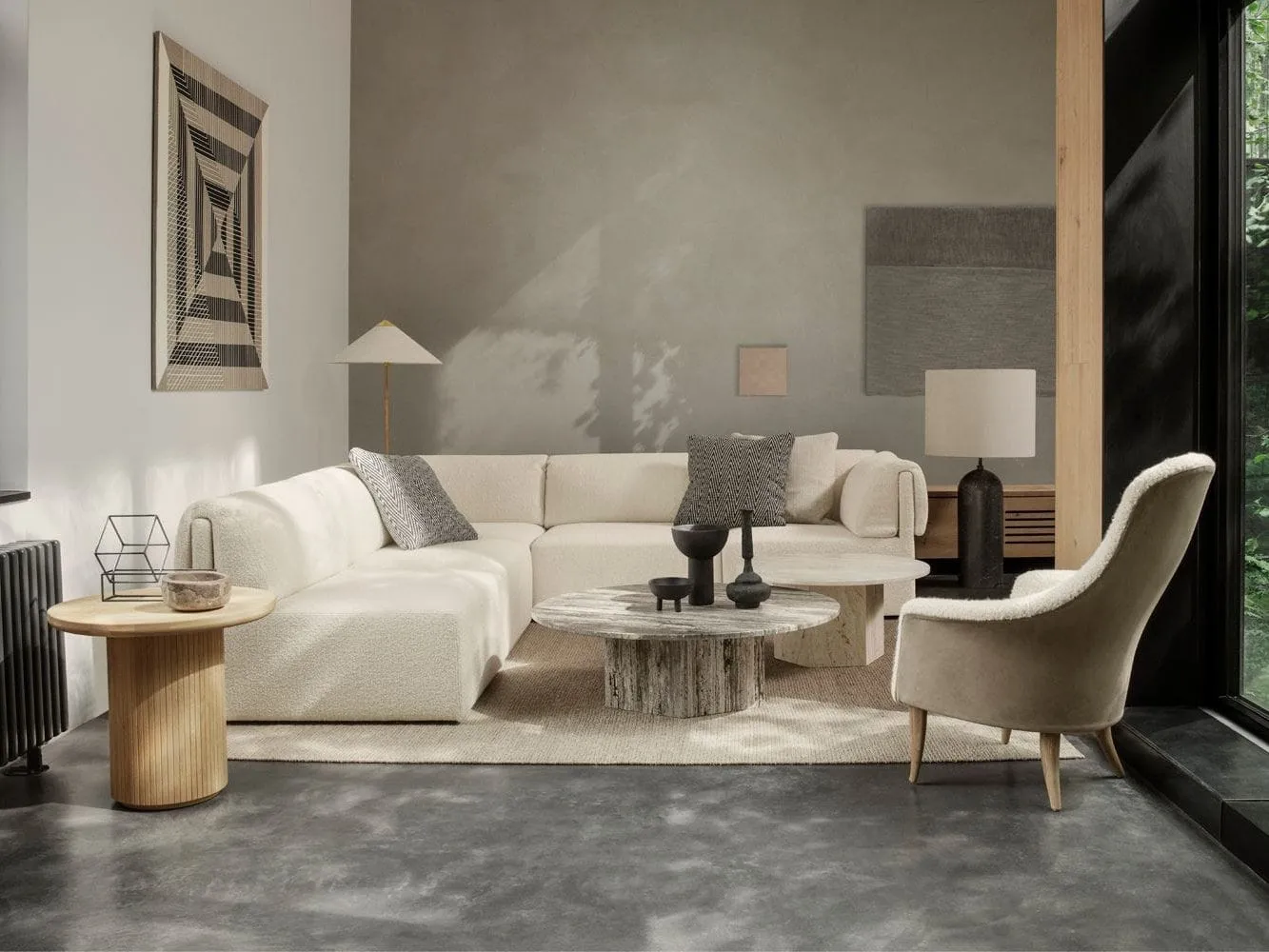 Cream bucle corner sofa