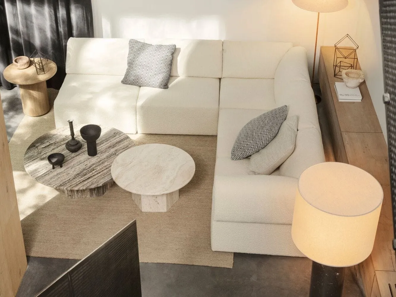 Cream corner sofa overhead view