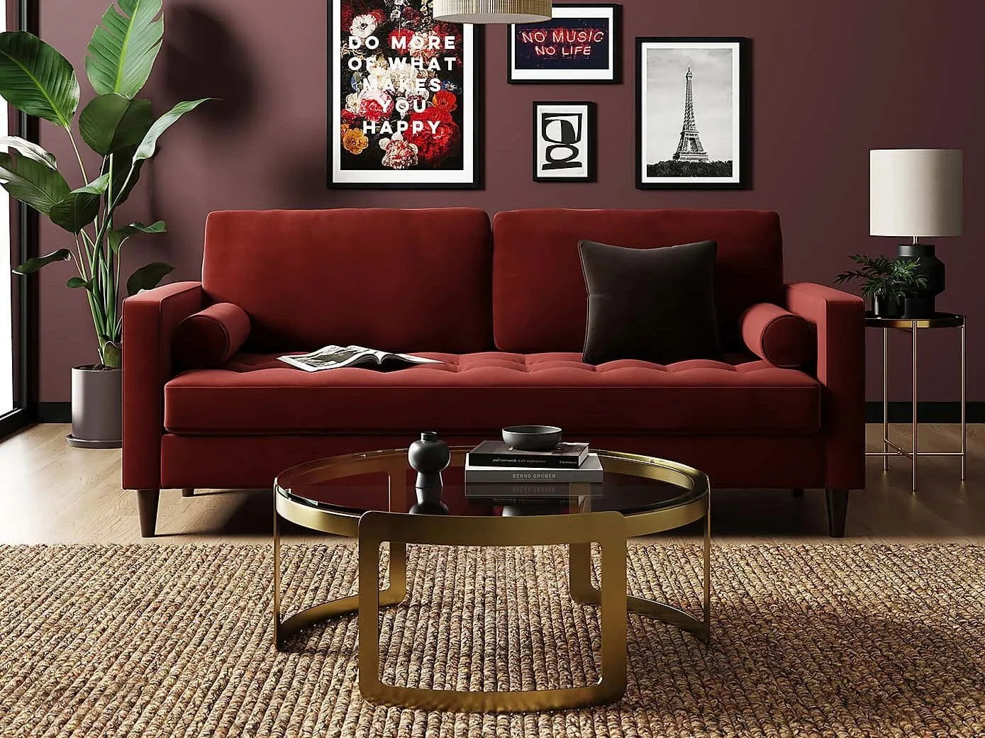 Red velvet sofa