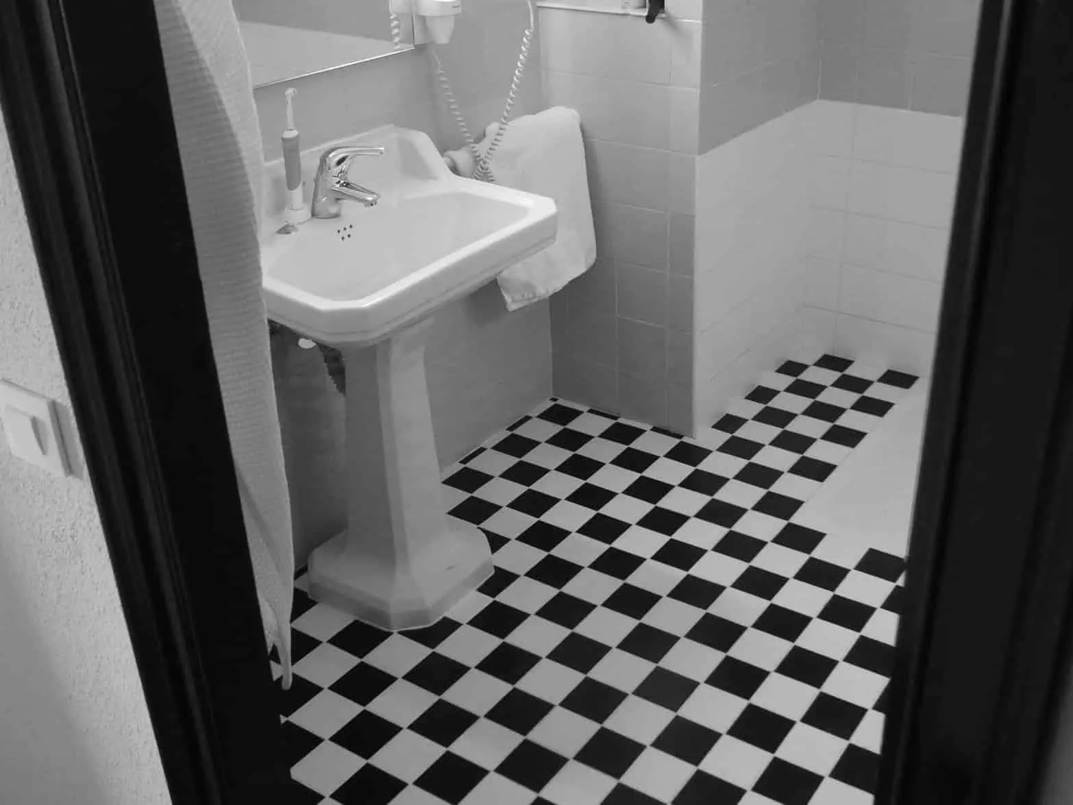 Black and white tiled floor