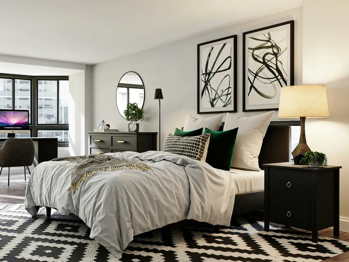 Deep red velvet upholstered bed