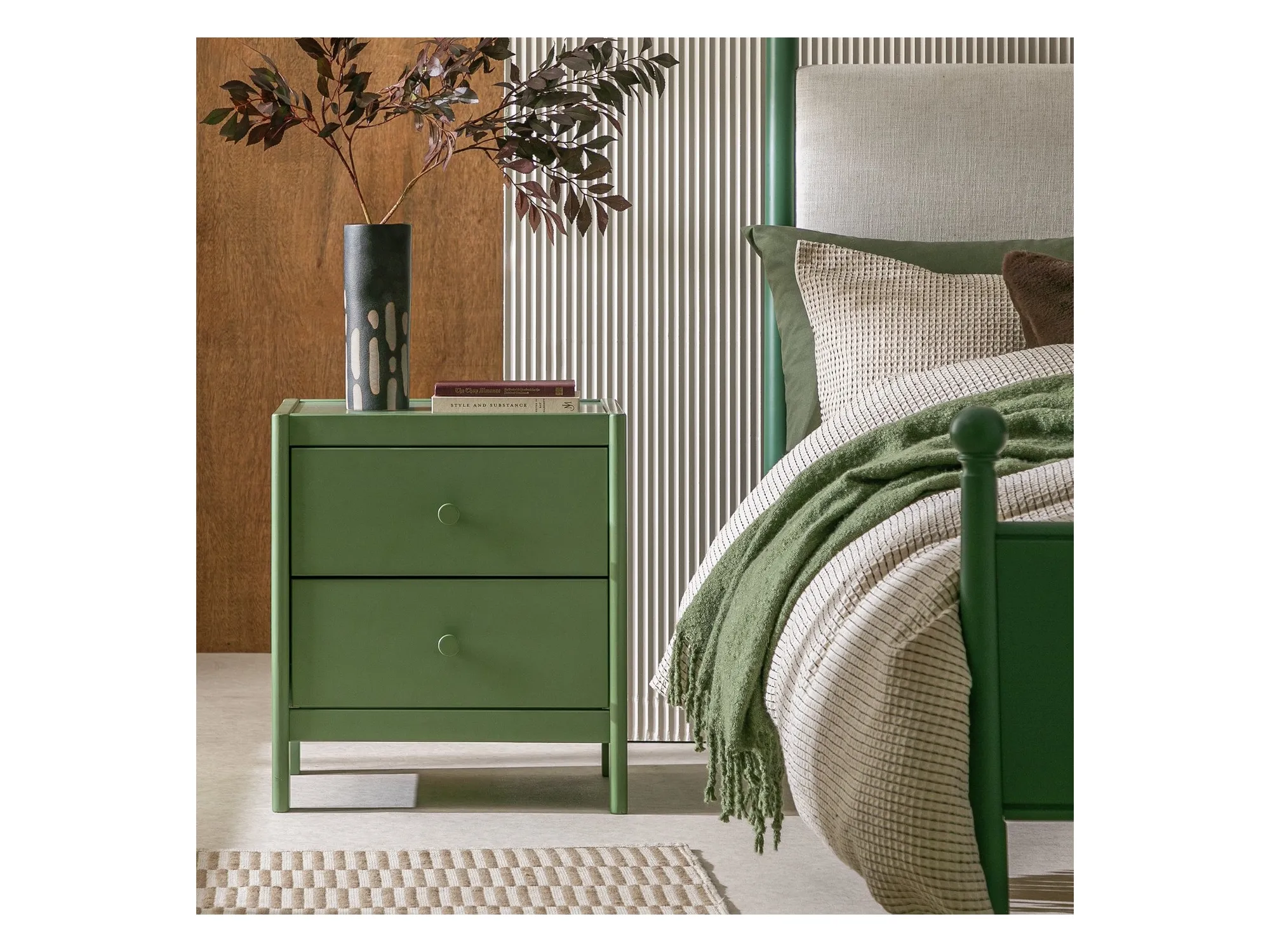 Green 2-drawer bedside table
