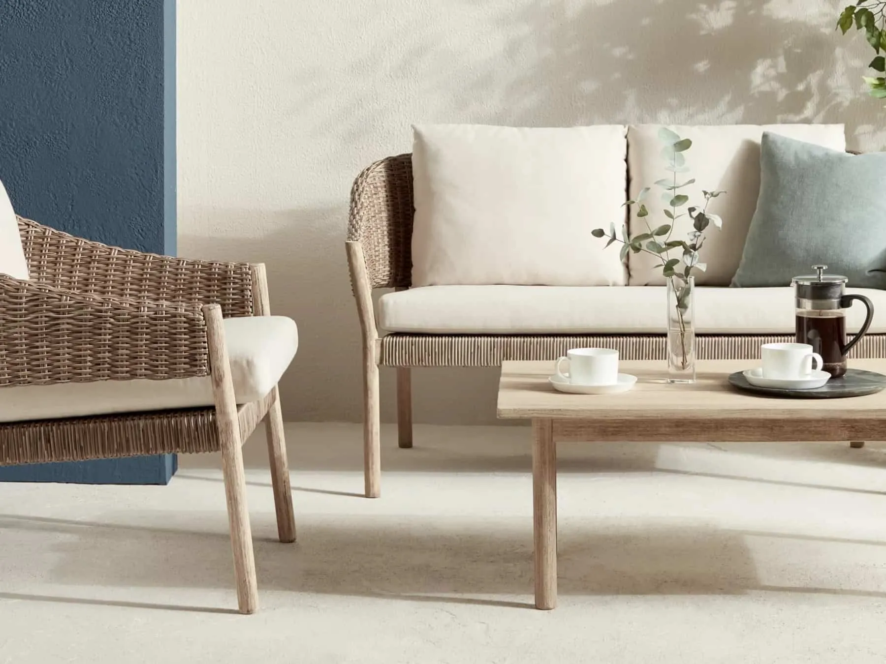 Outdoor sofa, chair and matching table
