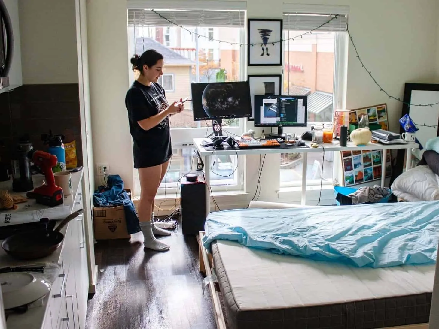 A cramped living and sleeping space