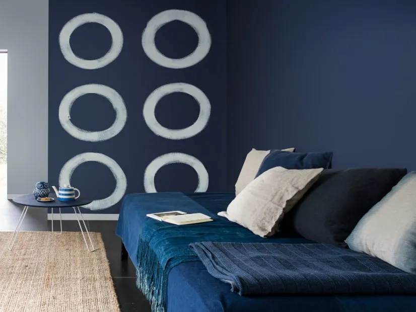 Blue wall with white circle patterns