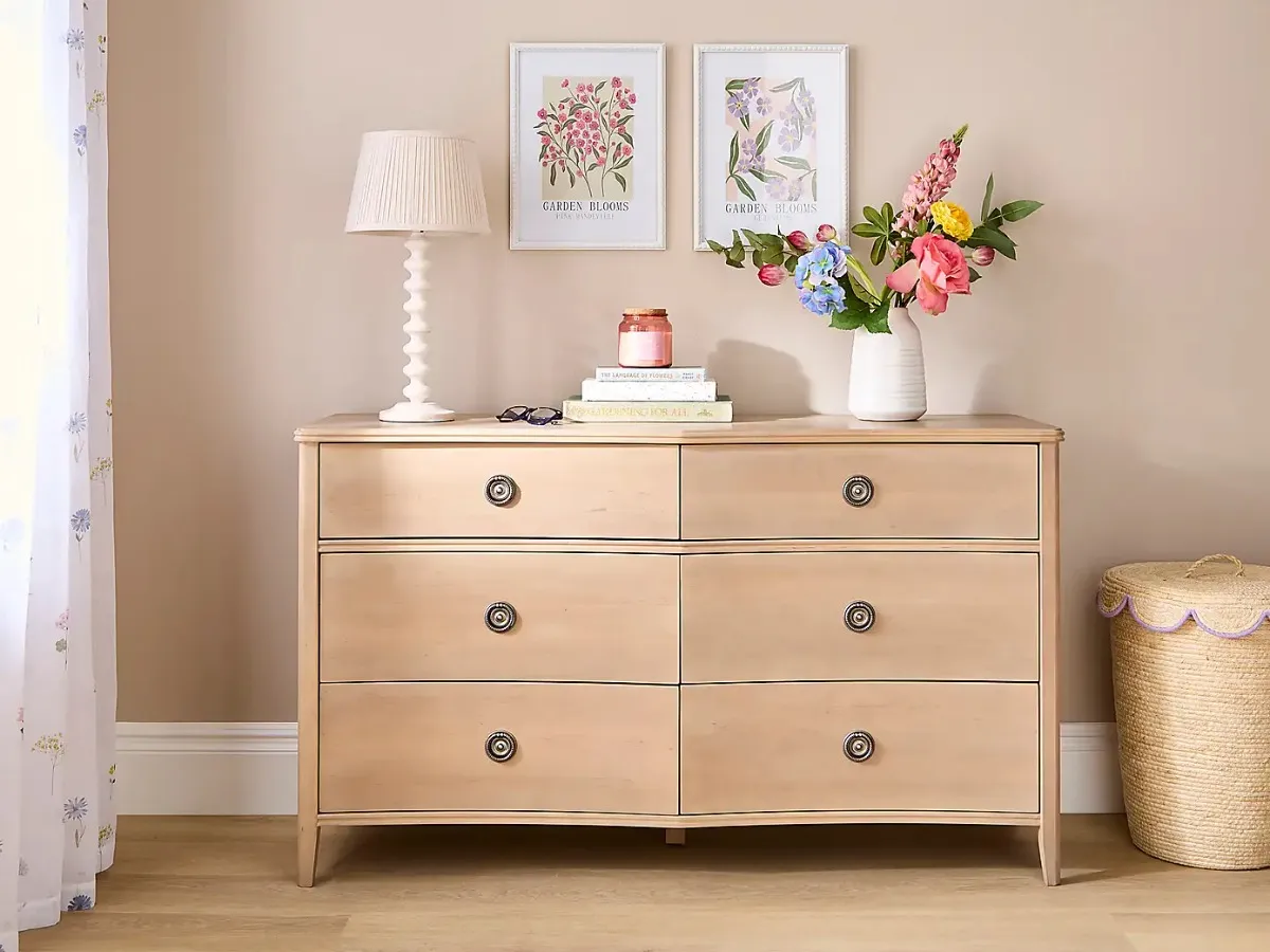 6 drawer birch wood chest