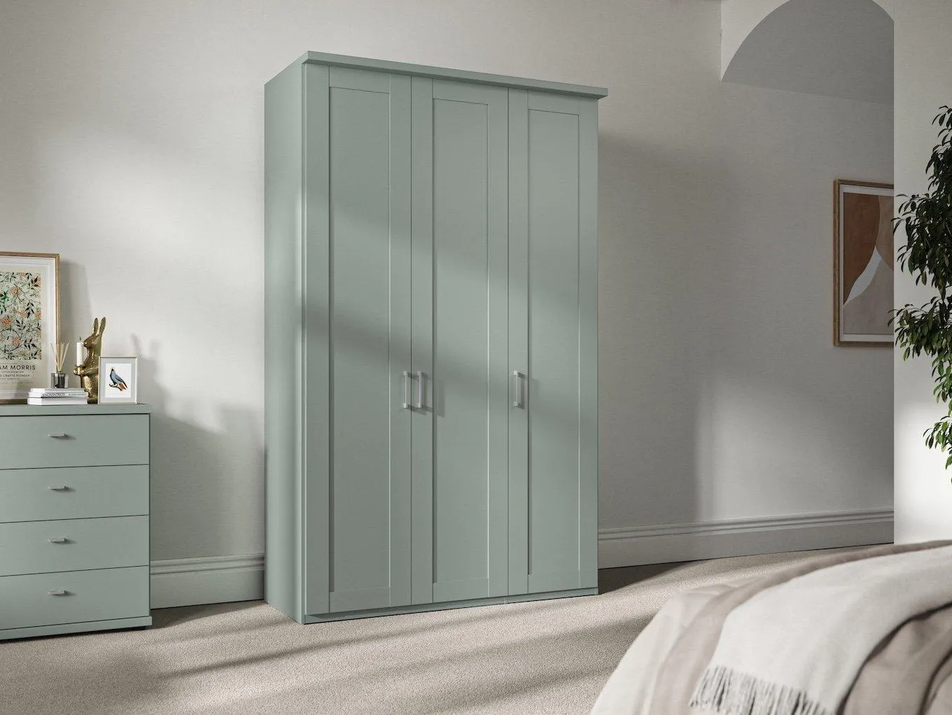 Sage 3-door wardrobe with mirror