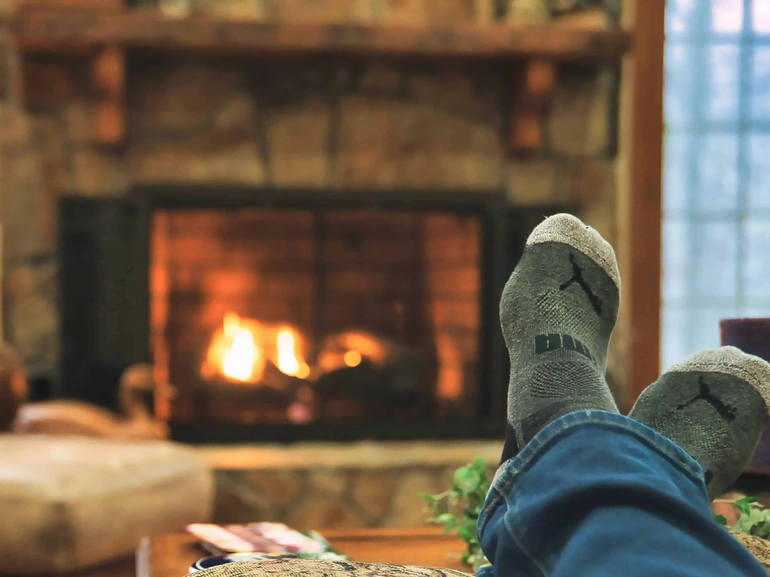 feet up in front of the fire