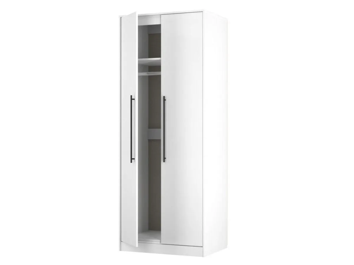White 2 door wardrobe with black bar handles