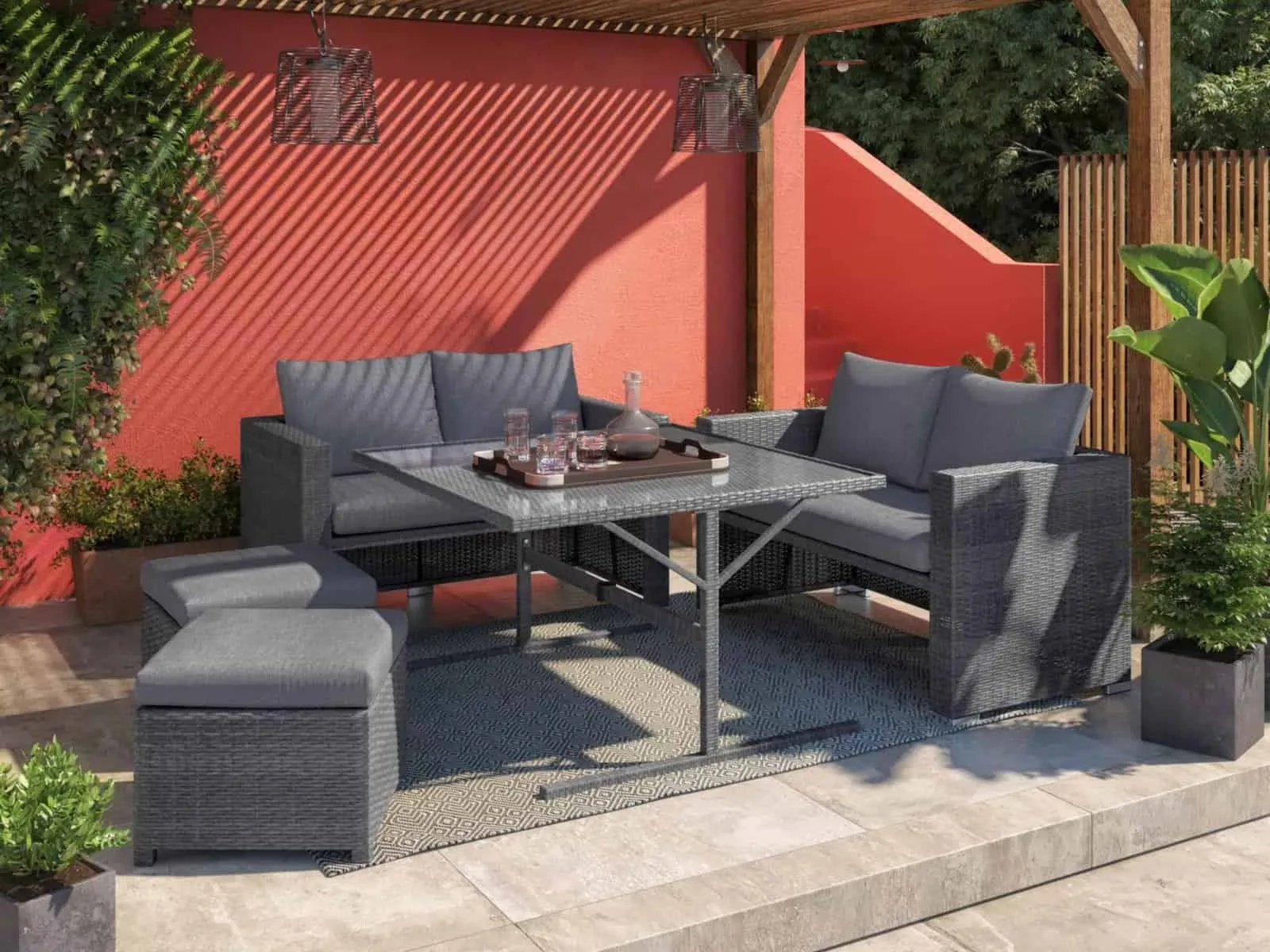 Rattan outdoor furniture with dining table