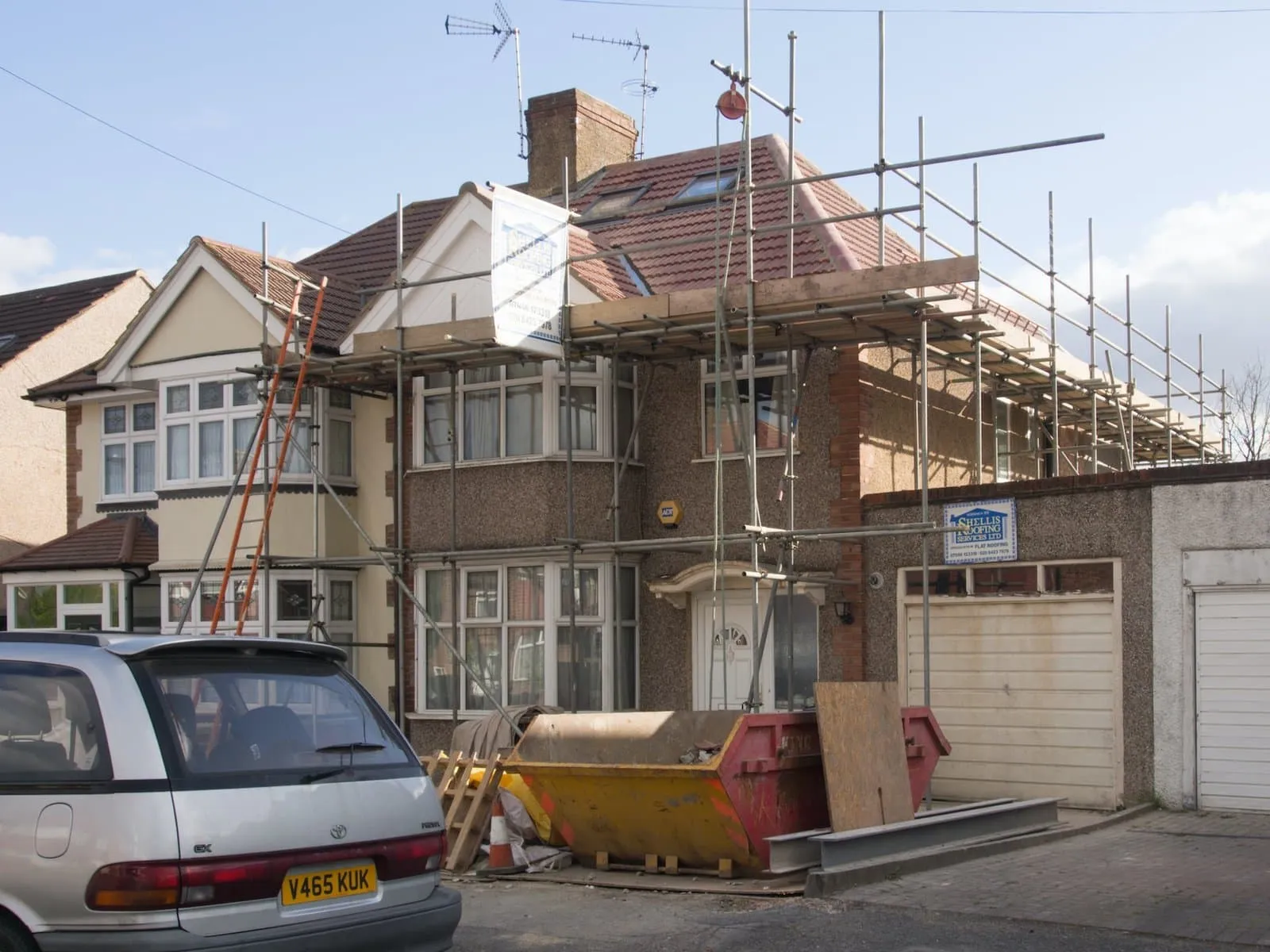scaffolding around a semi-detached home