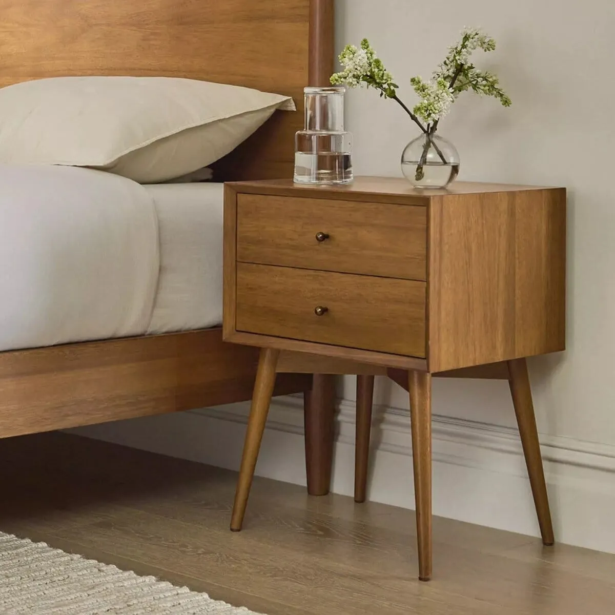 2-drawer acacia wood bedside table