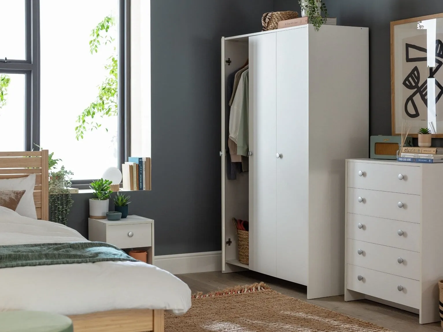 White finish drawers and wardrobe